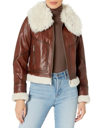 BCBGMAXAZRIA Faux Leather Motorcycle Jacket - Brown