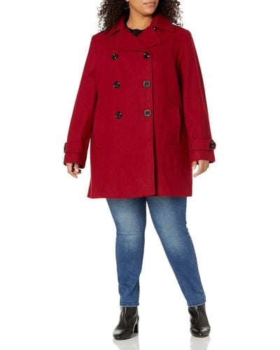 Anne Klein Classic Double Breasted Coat - Red