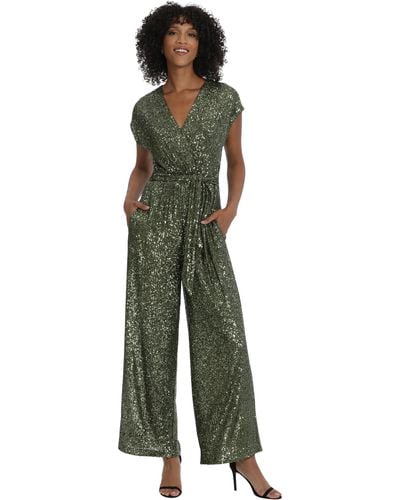 Maggy London Holiday Sequin Jumpsuit Event Occasion Cocktail Party Guest Of - Green
