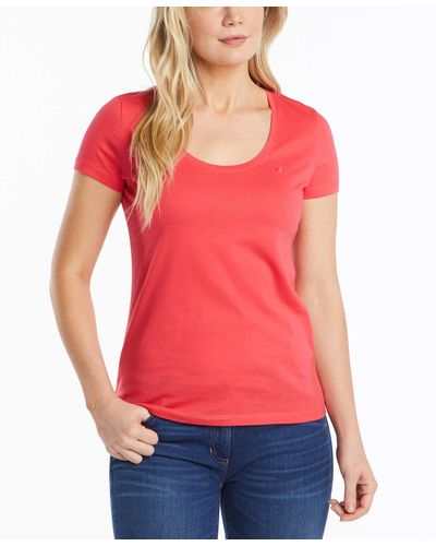 Nautica Womens Easy Comfort Scoop Neck Supersoft 100% Cotton Solid T-shirt T Shirt - Multicolor