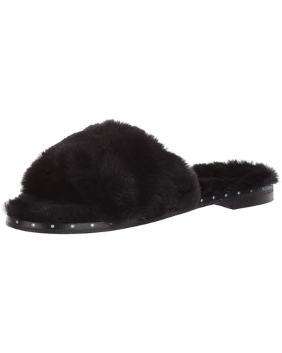 Kenneth Cole New York Peggy Fuzzy Slipper Sandal Slide - Black