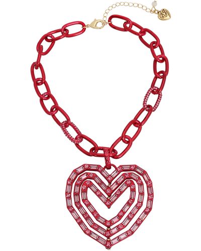 Betsey Johnson S Baguette Heart Pendant Necklace - Red