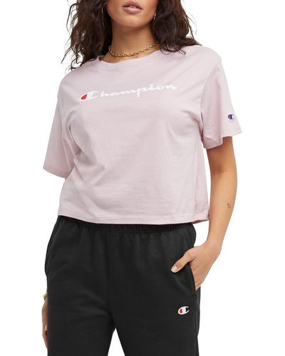 Champion T, Classic , Crop Top Tee Shirts, Hush Pink Script, Large - Gray