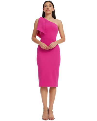 Dress the Population Tiffany Asymmetrical Bow Neckline Bodycon Midi Dress - Pink