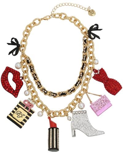 Betsey Johnson S Going All Out Statement Charm Necklace - Red
