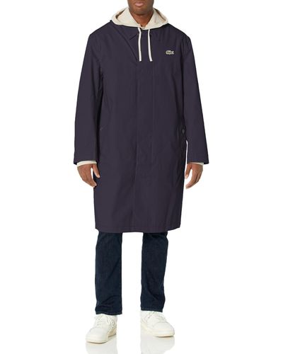 Lacoste Long Sleeve Front Pocket Trench Coat - Blue