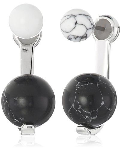 Noir Jewelry Semi Precious Sphere Rhodium Earring Jackets - Black