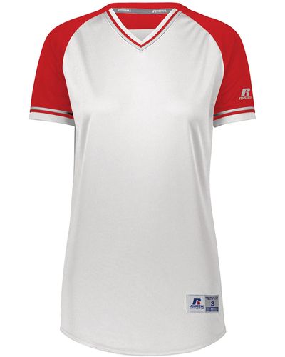 Russell Standard V-neck Softball Jersey-short Sleeve Moisture-wicking Tee-classic Athletic Wear - Red