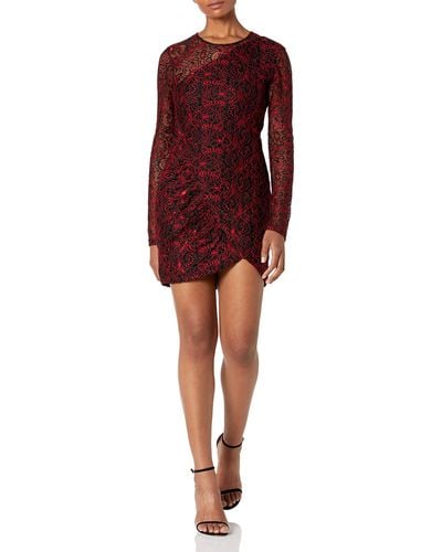 Parker Shadow Lace Long-sleeve Combo Dress - Red