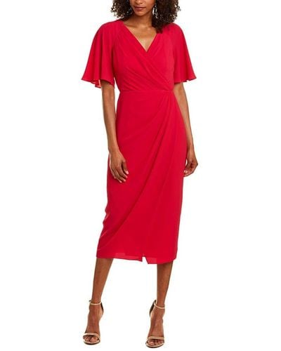 Maggy London Solid Crepe Short Sleeve Sheath - Red