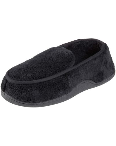 Isotoner Terry Moccasin Slipper With Memory Foam For Indoor/outdoor Comfort - Black