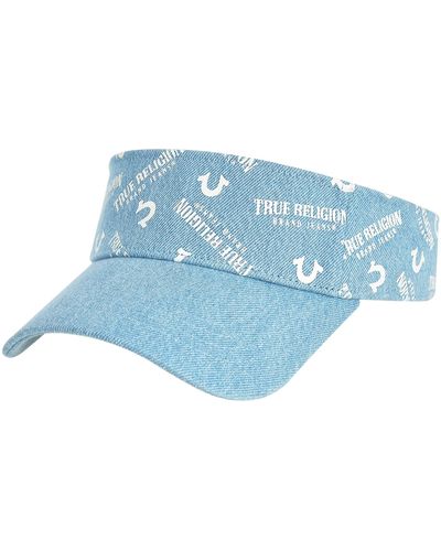 True Religion Hat, Cotton Denim Sun Visor Cap With Horseshoe Logo, Navy - Blue