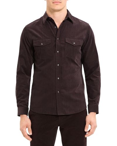 Theory Irving Snap Shirt In Jazz Cord - Black