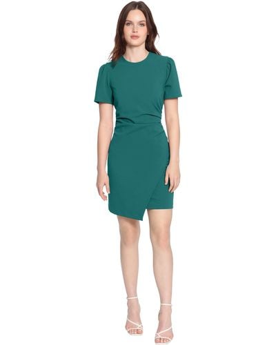 Donna Morgan Sleek Faux Wrap Dress With Asymmetric Skirt Office Workwear Event Guest Of - Green