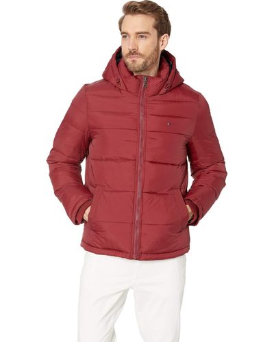 Tommy Hilfiger Hooded Puffer Jacket Down Alternative Coat - Red