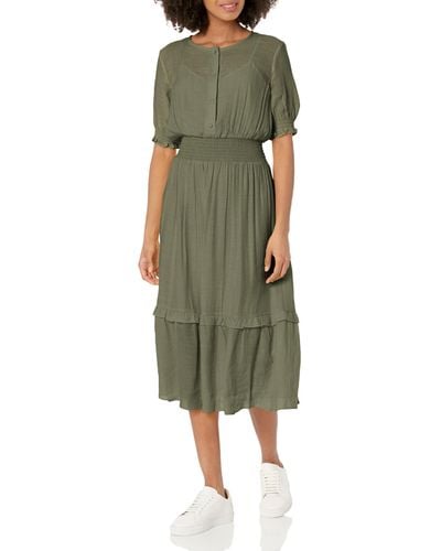 Nanette Lepore Maxi Caribbean Texture Dress With Smock Waist And Button Chest - Green