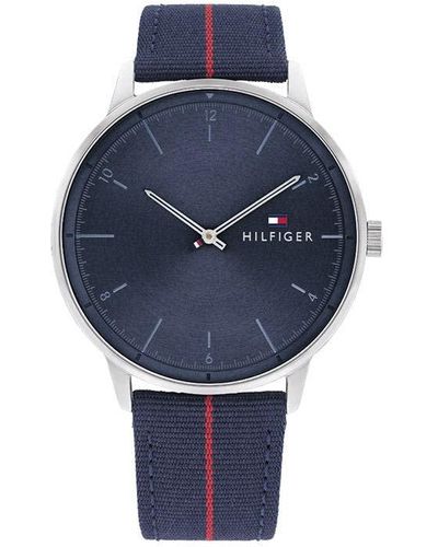 Tommy Hilfiger Quartz Stainless Steel And Nylon Strap Casual Watch - Blue