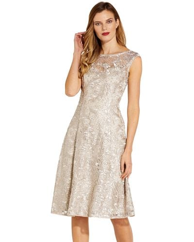 Adrianna Papell Embroidered Midi Cocktail Dress - Natural