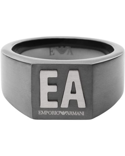 Emporio Armani Gunmetal Stainless Steel Signet Ring - Gray