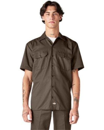 Dickies Big & Tall Short Sleeve Work Shirt Brown