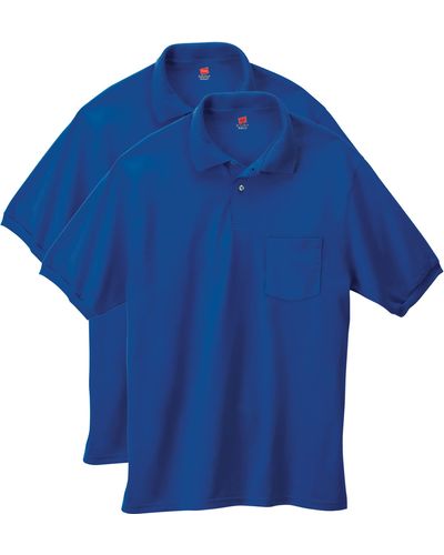 Hanes Short-sleeve Jersey Pocket Polo - Blue