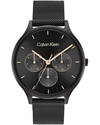 Calvin Klein Multifunction Ionic Plated Black Steel And Mesh Bracelet Watch