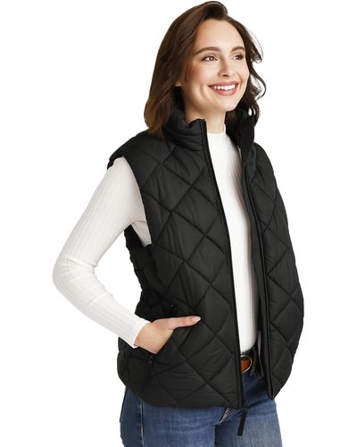 Vera Bradley Zip Up Puffer Vest With Pockets - Black