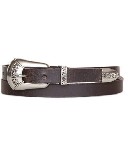 Lucky Brand Leather Belt With Western Buckle Set - Brown