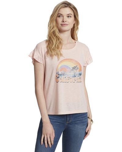 Jessica Simpson Sawyer Petal Short Sleeve Graphic Tee Shirt - Multicolor