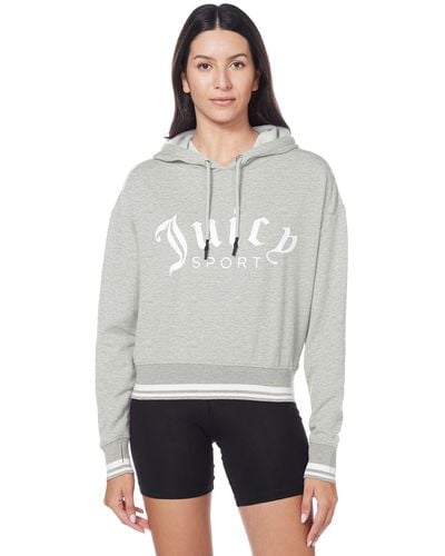 Juicy Couture Womens Cropped Logo Pullover Hoodie Hooded Sweatshirt - Gray