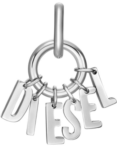DIESEL Logo Silver Stainless Steel Hoop Earring - White