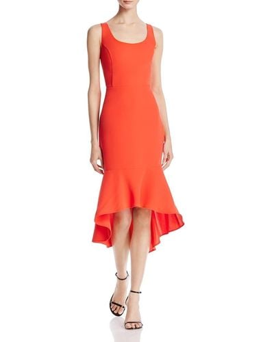 Laundry by Shelli Segal Midi Tank Cocktail Dress With Flutter Hem - Red