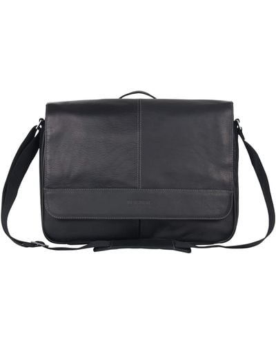 Kenneth Cole Risky Business Messenger Full-grain Colombian Leather Crossbody Laptop Case & Tablet Day Bag - Black
