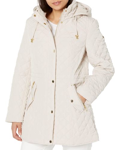 Laundry by Shelli Segal 3/4 Quilted Faux Shearling Jacket With Hood - Natural