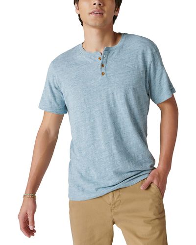 Lucky Brand Short Sleeve Linen Henley Shirt - Blue