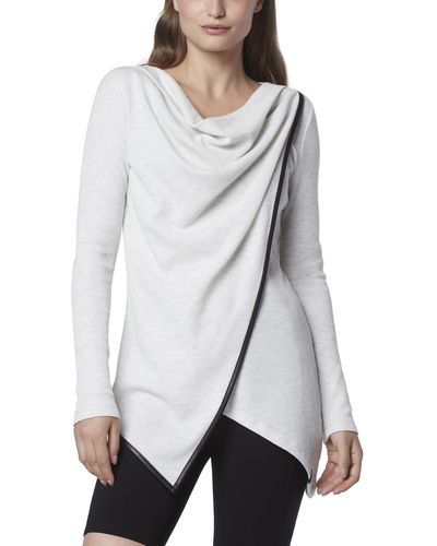 Andrew Marc Long Sleeve Asymmetrical Thermal Tunic With Faux Leather Trim - Gray