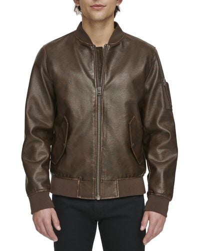 Levi's Faux Leather Varsity Bomber Jacket - Brown