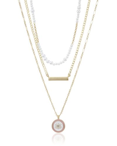 Lucky Brand Pearl Beaded Enamel Charm Layer Necklace - White