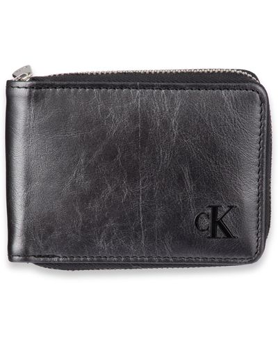 Calvin Klein Rfid Crinkle Leather Slimfold Wallet - Black