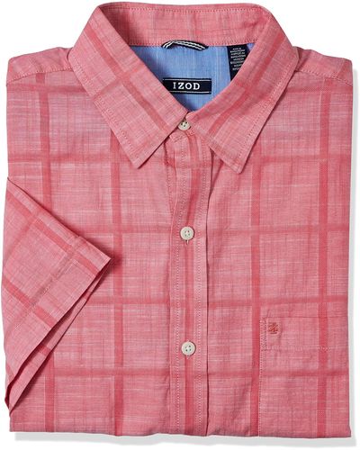 Izod Slim Fit Saltwater Short Sleeve Windowpane Button Down Shirt - White