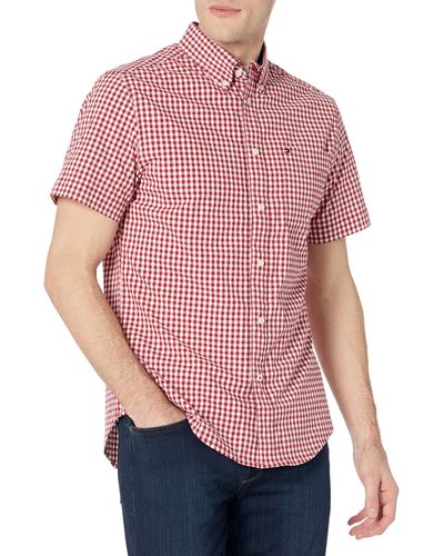 Tommy Hilfiger Adaptive Magnetic Short Sleeve Button Shirt Custom Fit - Red