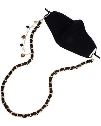 Betsey Johnson Leopard Heart Mask Chain - Black