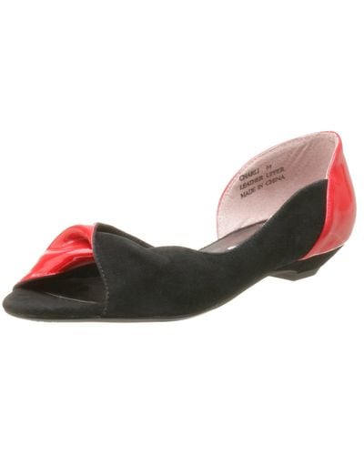 N.y.l.a. Charli Peep Toe Flat,black Suede/red,8 M