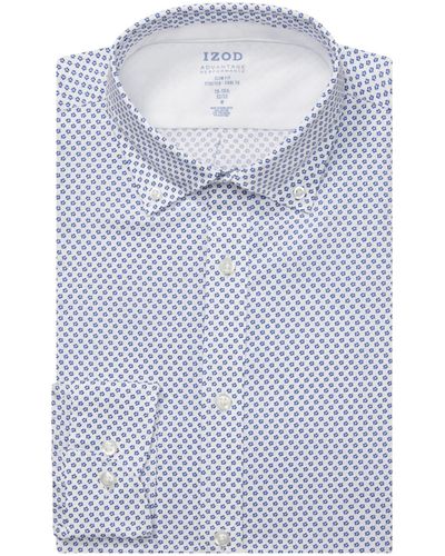 Izod Dress Shirt Slim Fit Stretch Fx Cooling Collar Print - Blue