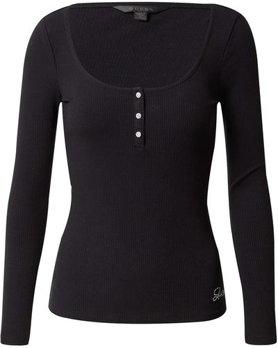 Guess Essential Long Sleeve Karlee Jewel Button Henley - Black
