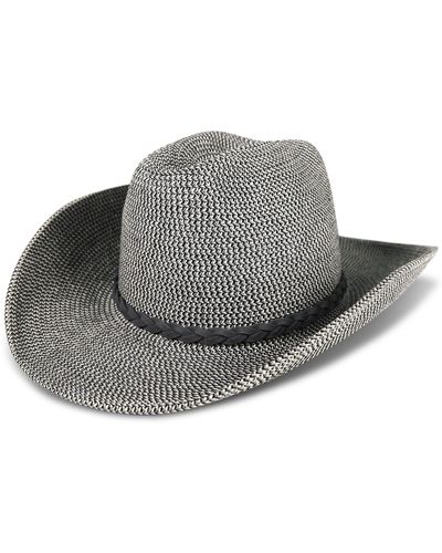 Lucky Brand Woven Western Ranger Adjustable Hat With Braid - Gray