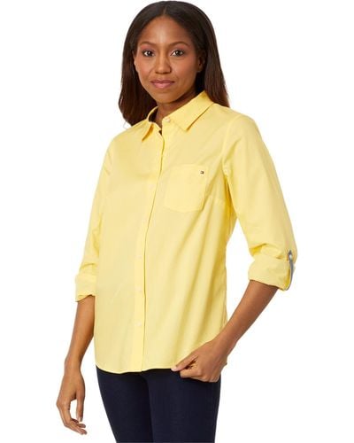 Tommy Hilfiger Button Down Long Sleeve Collared Shirt With Chest Pocket - Yellow