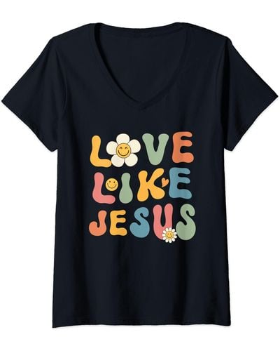 Caterpillar S Groovy Christian Shirts For Women Love Like Jesus V-neck T-shirt - Black