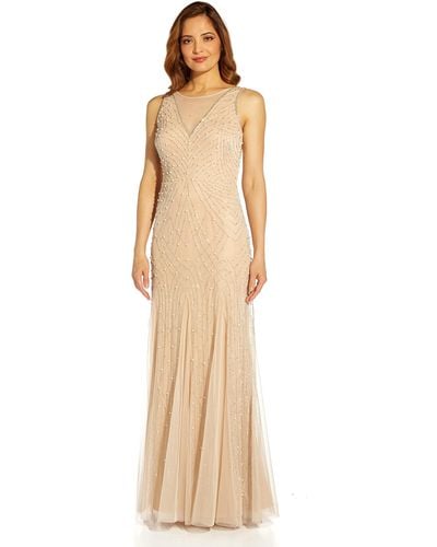 Adrianna Papell Beaded Illusion Godet Gown - Multicolor