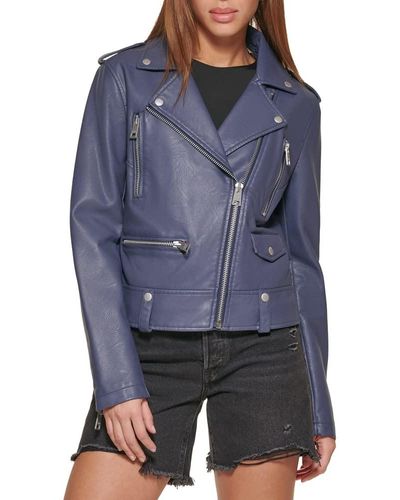 Levi's Faux Leather Contemporary Motorcycle Jacket - Blue